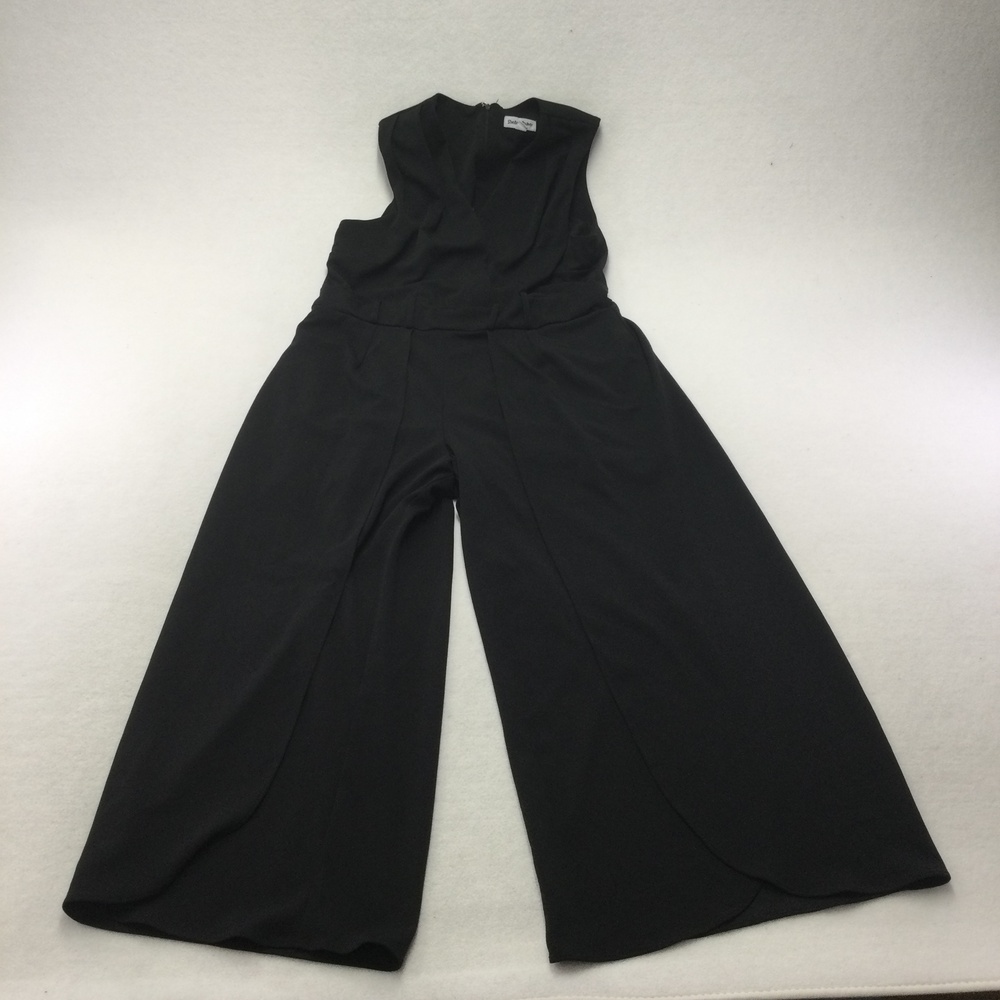 Shelby & Palmer Jumpsuit Womens 14W Black Sleeveless V Neck Wide Leg Pleated